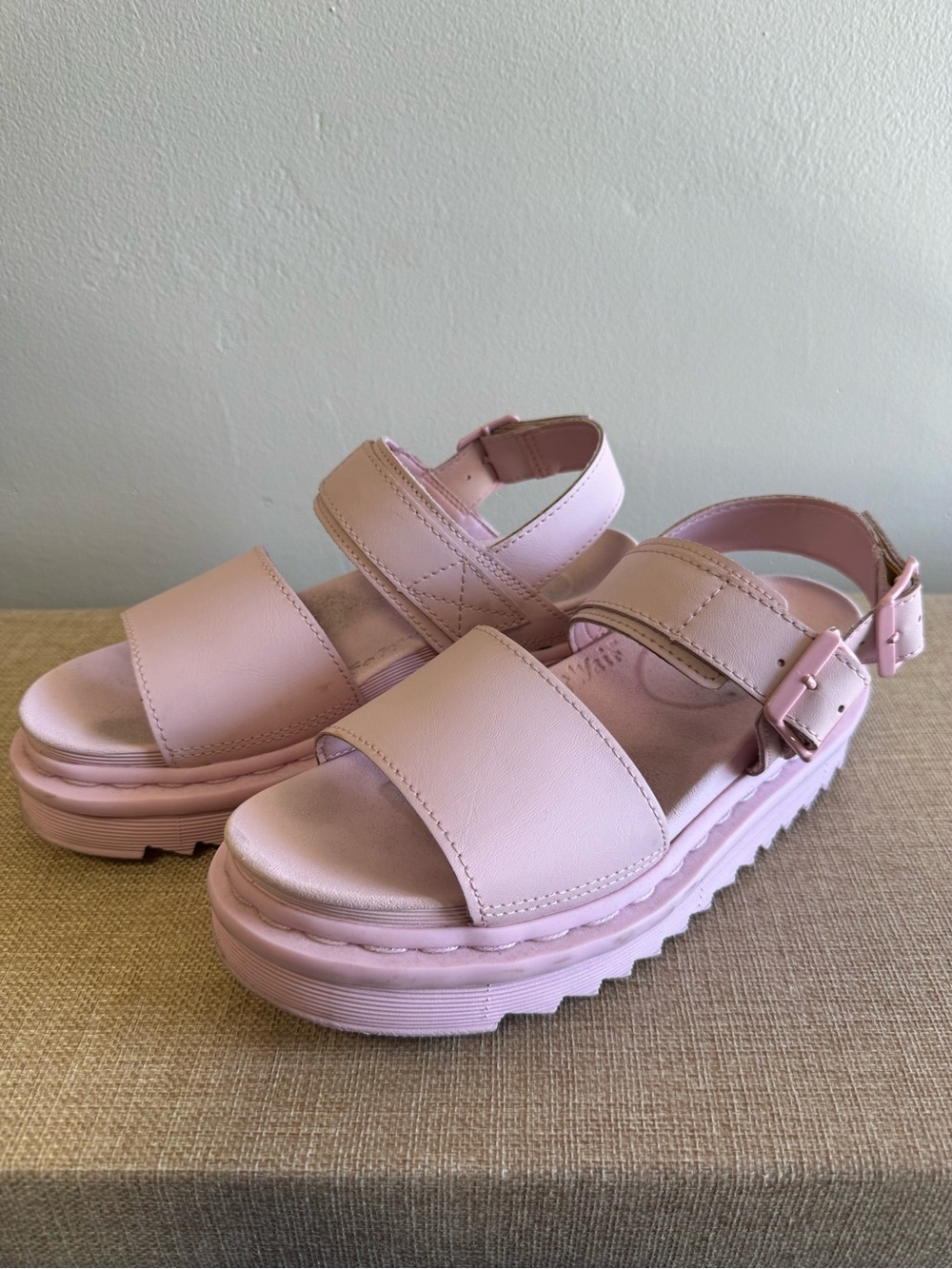 Dr. Martens Voss Mono Pink Hydro Leather Platform Sandals Chunky
